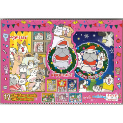 dogplease Cartoon Christmas Card Box Set of 12 with envelopes