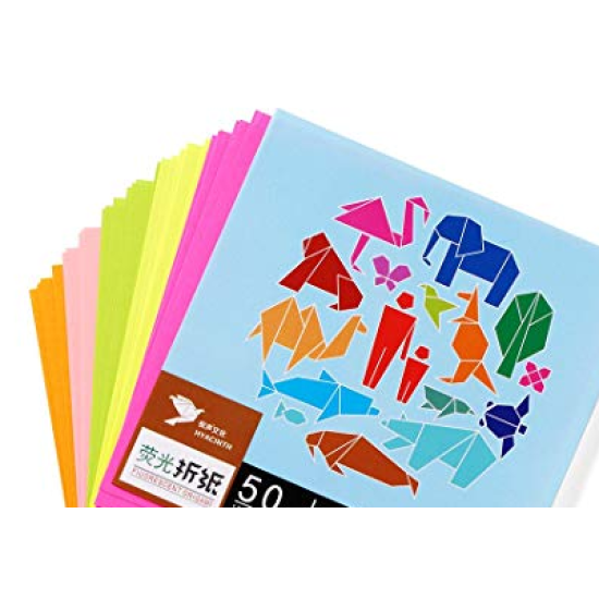 手工紙 螢光方形五色摺紙 (100mm x 100mm) 美勞紙品及卡紙 image