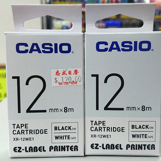 Casio XR-12WE1 12mm label tape (cartridge) black on white Labeling Printer image
