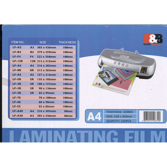 A&B A4 Laminating film(216x303mm) 100mic office equipment supplier image