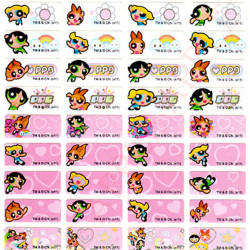 Power puff Girl waterproof name stickers (132 pcs)