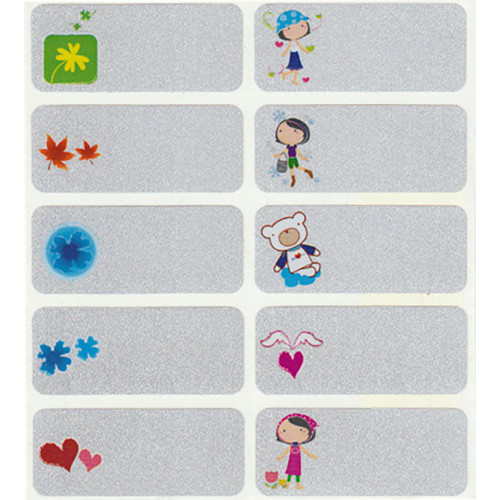Silver Gray Shiny Cartoon Name Waterproof Sticker (10 Cycle Patterns)