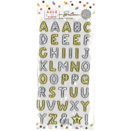 aluminum foil English letter stickers gold and silver Numbers and alphabet sticker image
