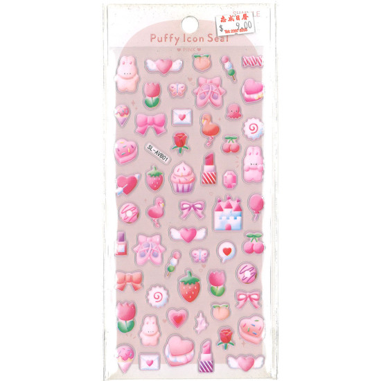 cartoon Stickers Pink Theme Rose Heart Castle Bear Ice Cream image