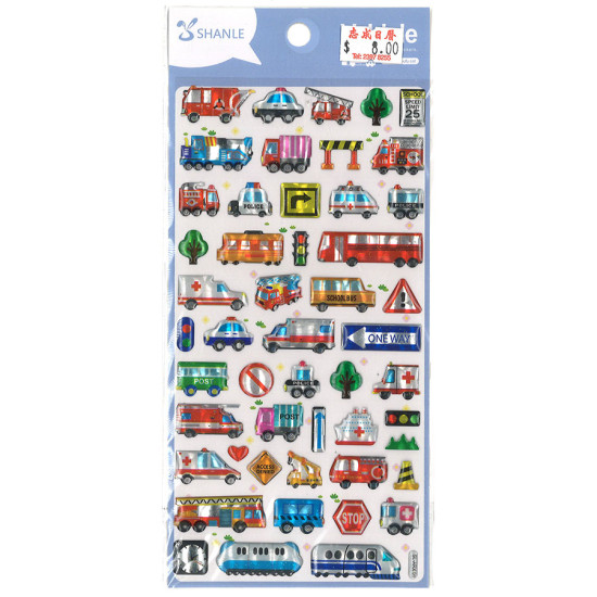 迷你卡通貼紙 消防車 救護車 的士 貨車 工程車 火車列車 交通工具貼紙, 水晶貼紙 image