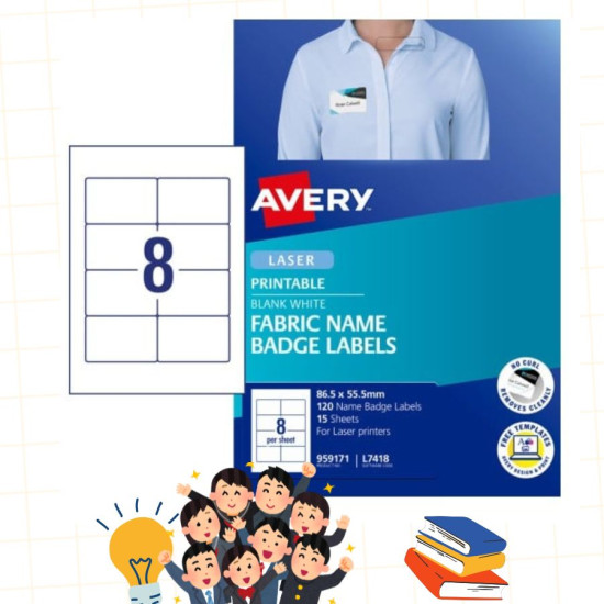 Avery® Fabric Name Badge Labels (laser) 55.5 x 86.5 mm 959171 Fabric Name Bages Label image