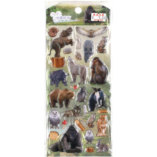 3D animal stickers including elephant, hemp eagle, polar bear, grizzly bear, owl, white rabbit, tiger, wolf Dinosaur stickers image